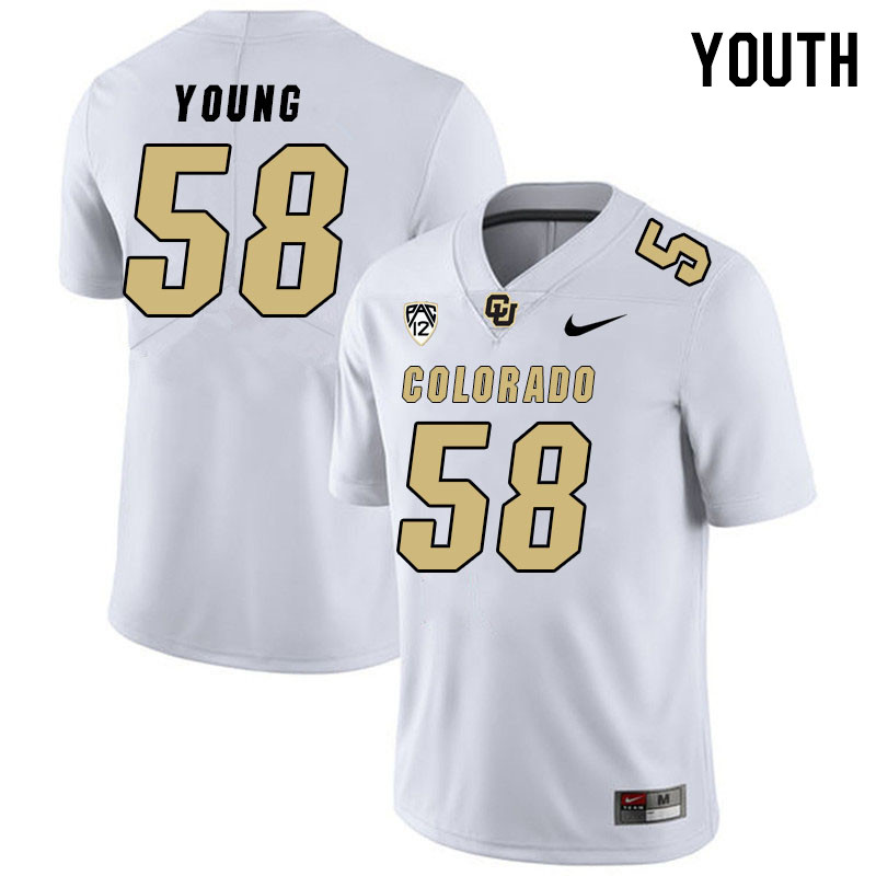 Youth #58 Noah Young Colorado Buffaloes College Football Jerseys Stitched Sale-White